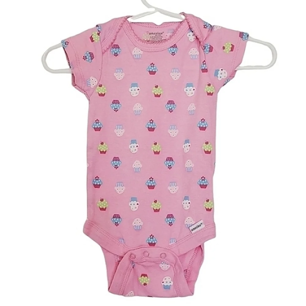 K1071 * Onesies Brand Cupcake Print Bodysuit Pink Size 3-6M